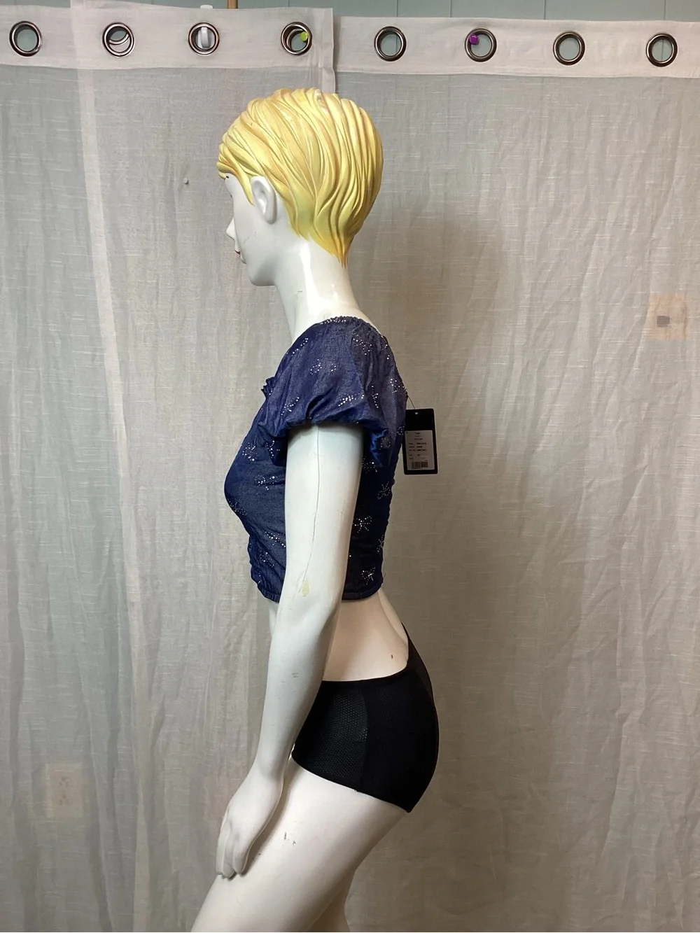 NWT FBZ Puff-Sleeve Denim/ Chambray Top- Tween; Size: XL